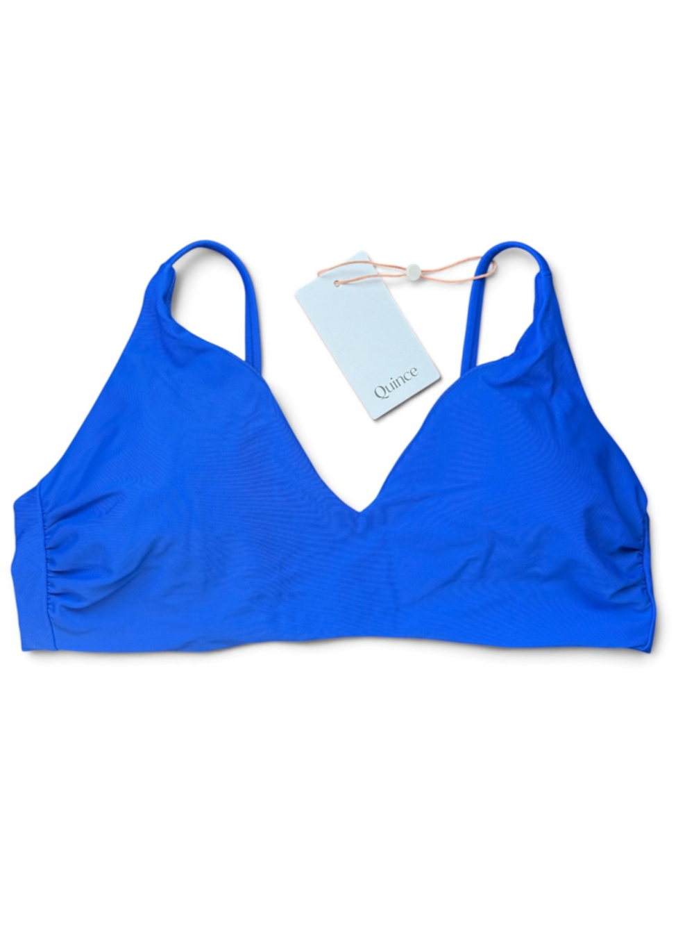 NWT Women's Quince Bikini Swim Top in Blue V-Neck XL Adjustable Padded Gold New